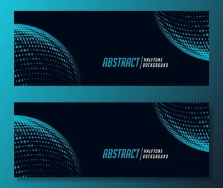 蓝色和黑色的球形半色调横幅banner