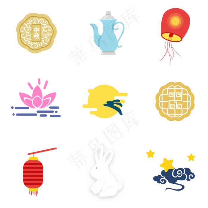 扁平化中秋图标元素(2000X2000(DPI:300))psd模版下载