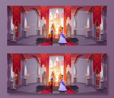 王子和公主在城堡大厅的王座室