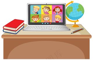 笔记本电脑上的学生视频聊天在线屏幕，白色背景