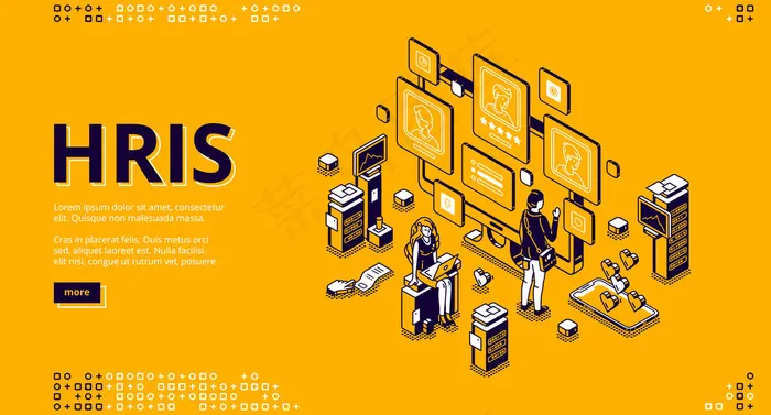 Hris等距登录页。人力资源技术eps,ai矢量模版下载
