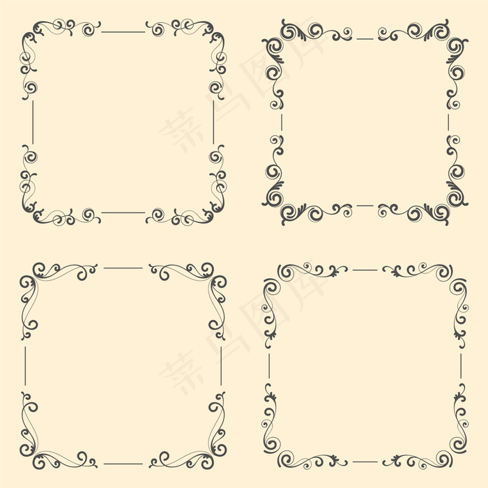 装饰性复古镜框套装eps,ai矢量模版下载