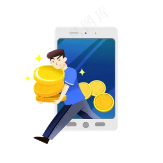 男孩在手机里面赚钱免抠图