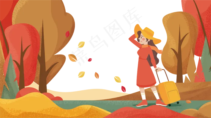 女孩出游旅行秋景秋天(2000X2000(DPI:300))ai矢量模版下载
