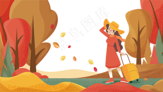 女孩出游旅行秋景秋天