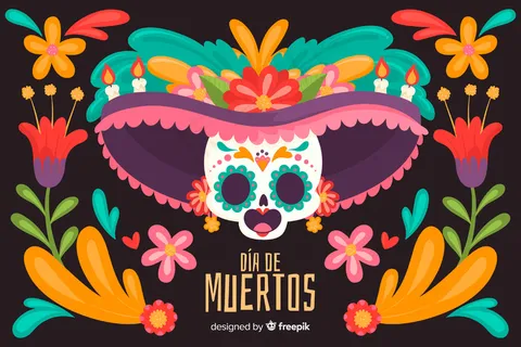 彩色女士头骨手绘día de muertos背景