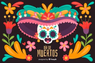 彩色女士头骨手绘día de muertos背景