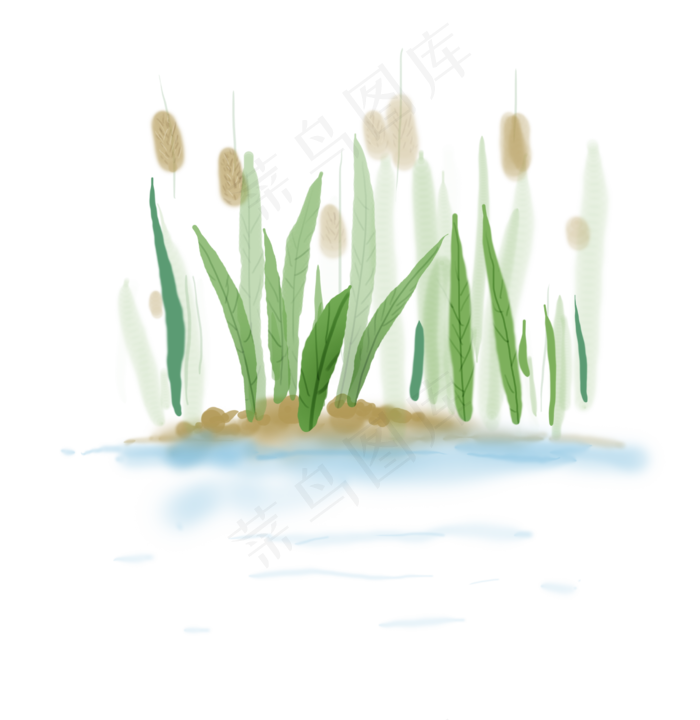 中国水墨河边的芦苇