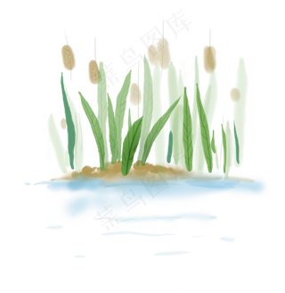 中国水墨河边的芦苇