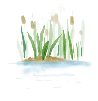 中国水墨河边的芦苇