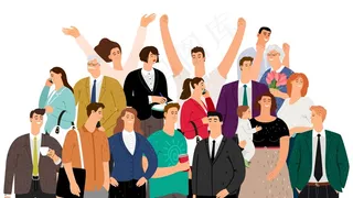 扁平人。社会观念。人群快乐的人孤立在白色的。微笑的女人男人上了年纪