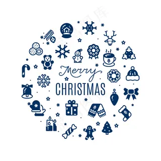 圣诞快乐背景与节日图标剪影隔离在白色