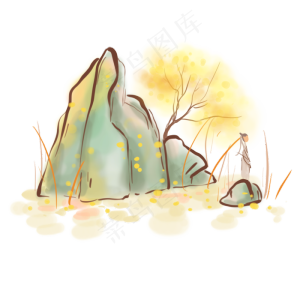 水墨秋天赏秋登山的古代人