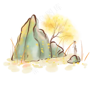 水墨秋天赏秋登山的古代人
