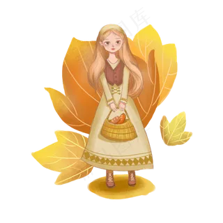 秋分女孩形象设计秋天落叶学生开