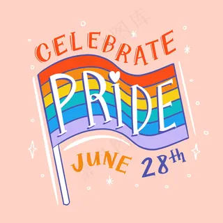 以旗帜banner为背景的自豪日字样