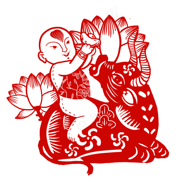 牛年剪纸新年年画(2000X2000(DPI:300))psd模版下载