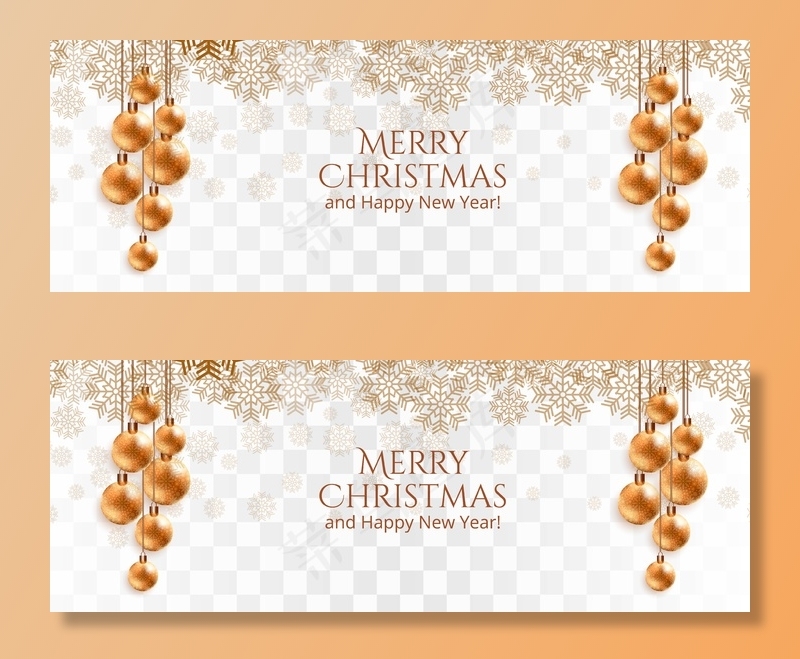 时尚的金色圣诞球和雪花横幅banner