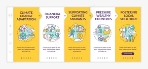 社会变革催化剂适应入职模板。具有图标的快速响应的移动网站。气候正义。网页漫游步骤屏幕。支持气候变化移民。