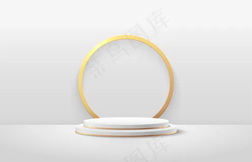 抽象的白色和金色圆形产品展示。