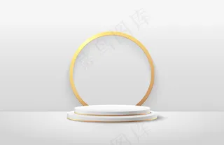 抽象的白色和金色圆形产品展示。