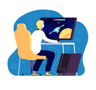 网络运动玩家。专业电子竞技赛事，玩家在电脑上观看视频游戏直播