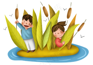 秋季游玩河边的芦苇和人