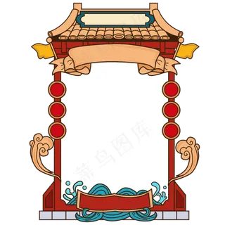 国潮屋檐边框矢量图