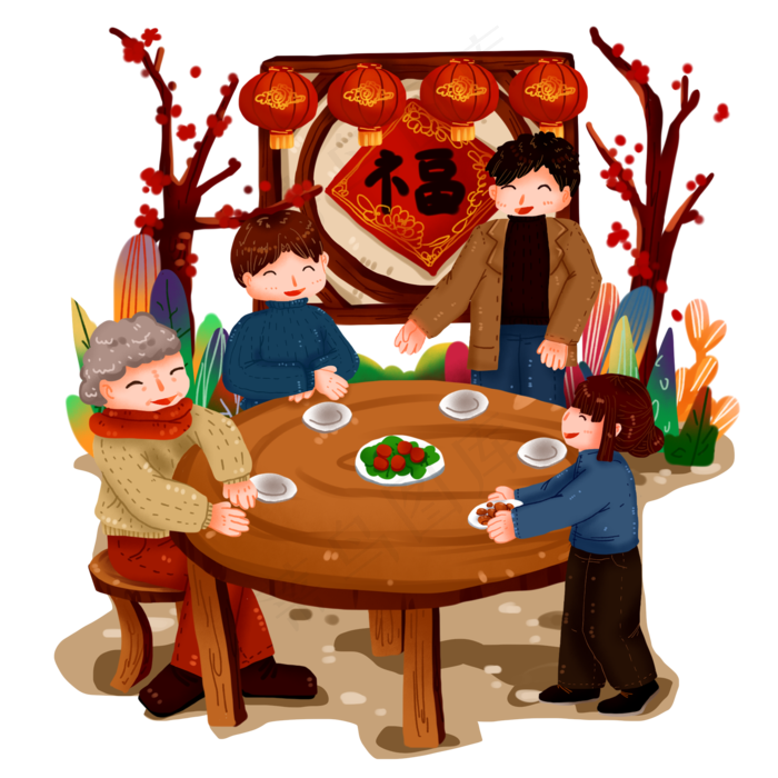 新年习俗团聚年夜饭合家团聚聚会(2000X2000(DPI:300))psd模版下载