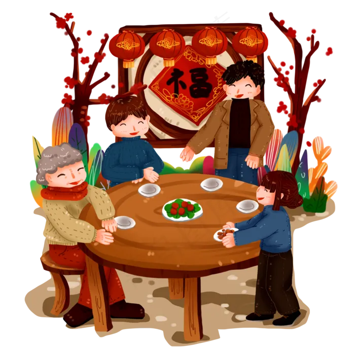 新年习俗团聚年夜饭合家团聚聚会(2000X2000(DPI:300))psd模版下载