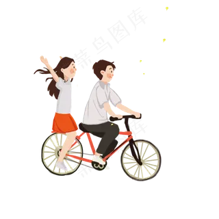 卡通男孩和女孩骑着单车