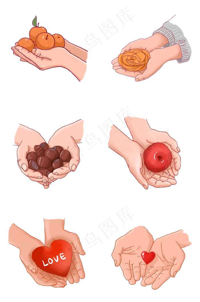 通手绘手捧各种礼物组图PNG免(2000X3020(DPI:300))psd模版下载