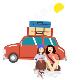 节假日游玩的母女免抠图