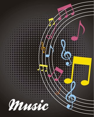 黑色背景上的彩色音符音乐剧矢量插图