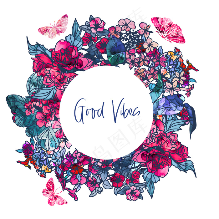 圆形横幅banner，背景为抽象小花，酒墨纹理