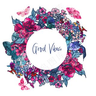 圆形横幅banner，背景为抽象小花，酒墨纹理