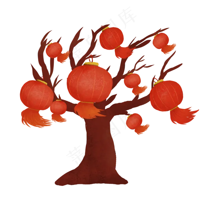 中秋节灯笼树手绘素材(2000X2000(DPI:300))psd模版下载