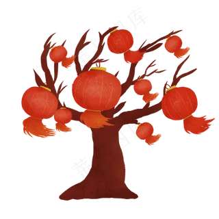中秋节灯笼树手绘素材