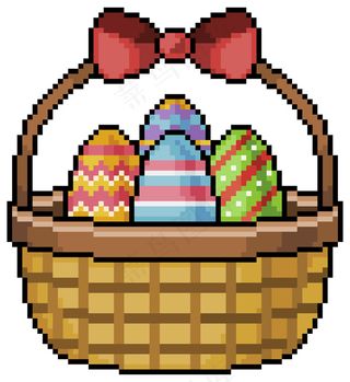 像素艺术篮子与复活节彩蛋位白色背景上的游戏项目