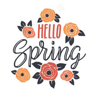 彩绘的春天背景，有五颜六色的花朵和树叶