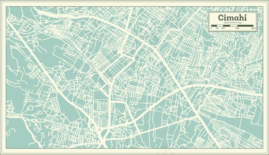 Cimahi 印度尼西亚城市地图复古风格。轮廓图。矢量图。