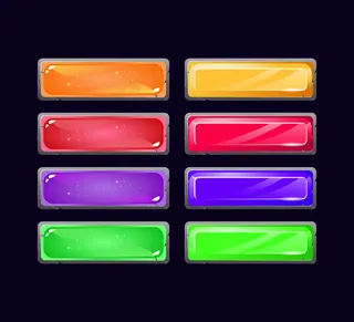 一套果冻和钻石水晶按钮与石头边界纹理的gui资产元素