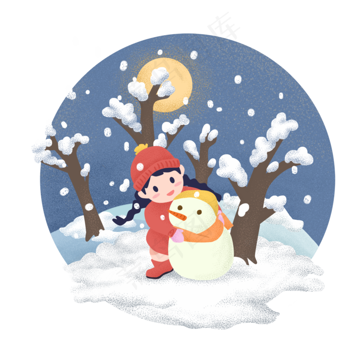 节气雪人可爱大雪雪人少女冬日冬