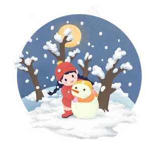 节气雪人可爱大雪雪人少女冬日冬