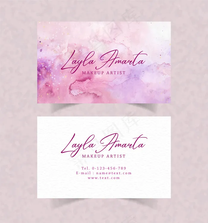 粉紫色水彩背景名片eps,ai矢量模版下载