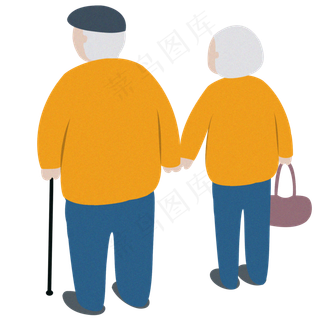 重阳节老人主拐杖背影分层psd