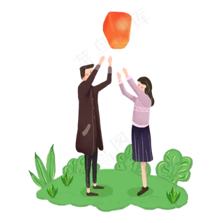 中秋节情侣放孔明灯素材