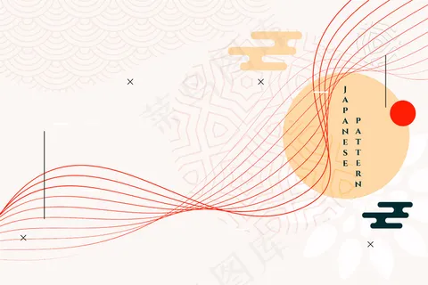 日本传统艺术背景与波浪线 日本传统艺术背景与波浪线