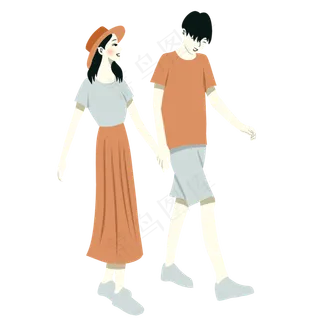 手绘矢量卡通情人节七夕节情侣