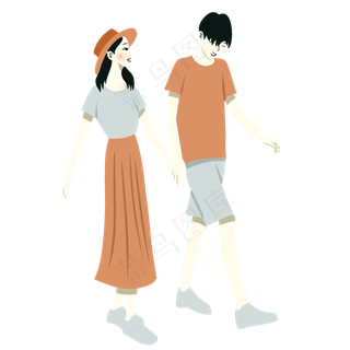 手绘矢量卡通情人节七夕节情侣